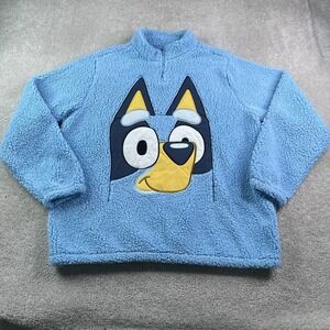 Bluey Sweatshirt Mens 2XL XXL Blue Plush Fuzzy Sherpa Fleece Zip Pullover
